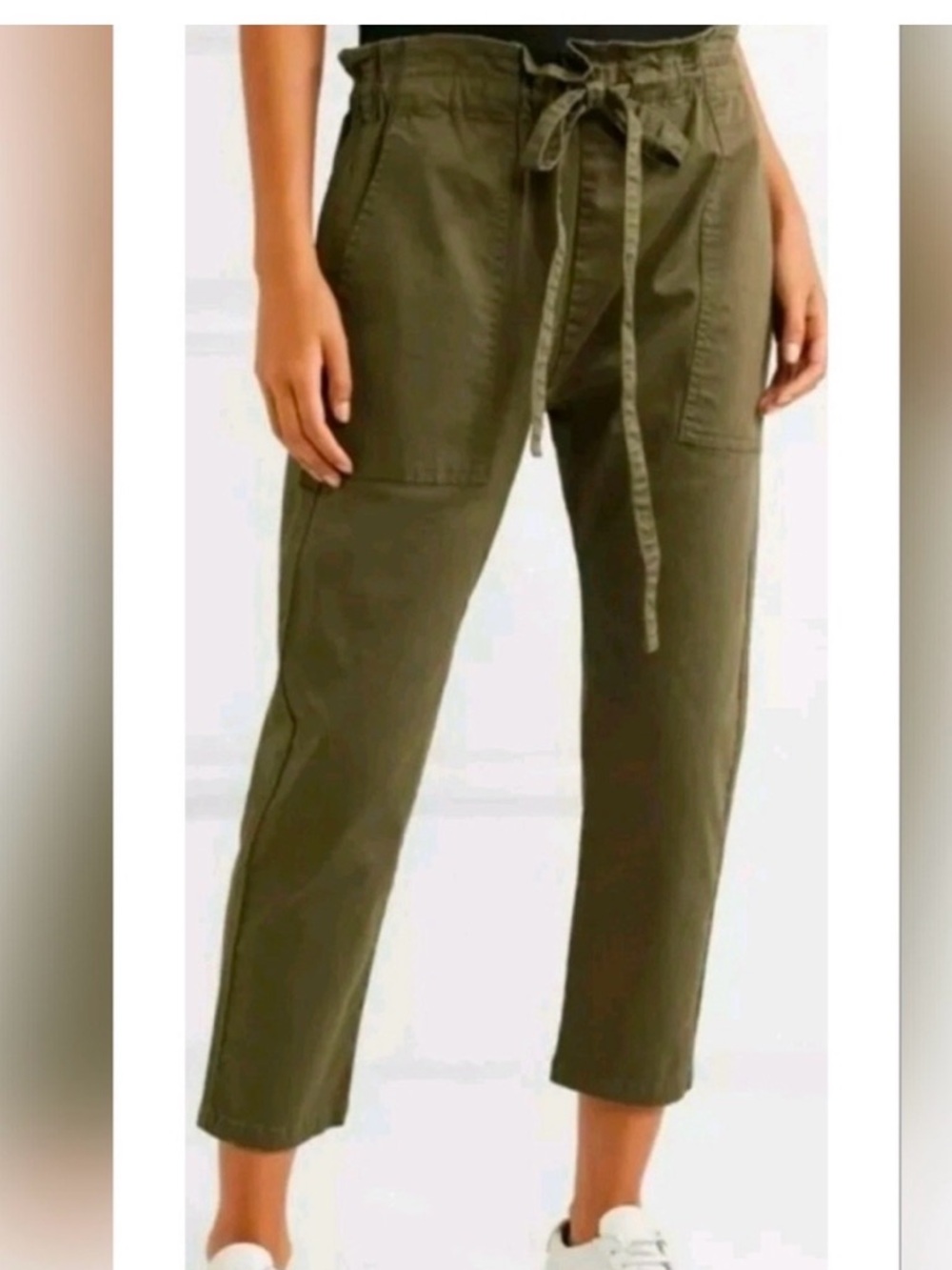 Current/Elliott Olive Tie-Waist Cropped Utility Pants